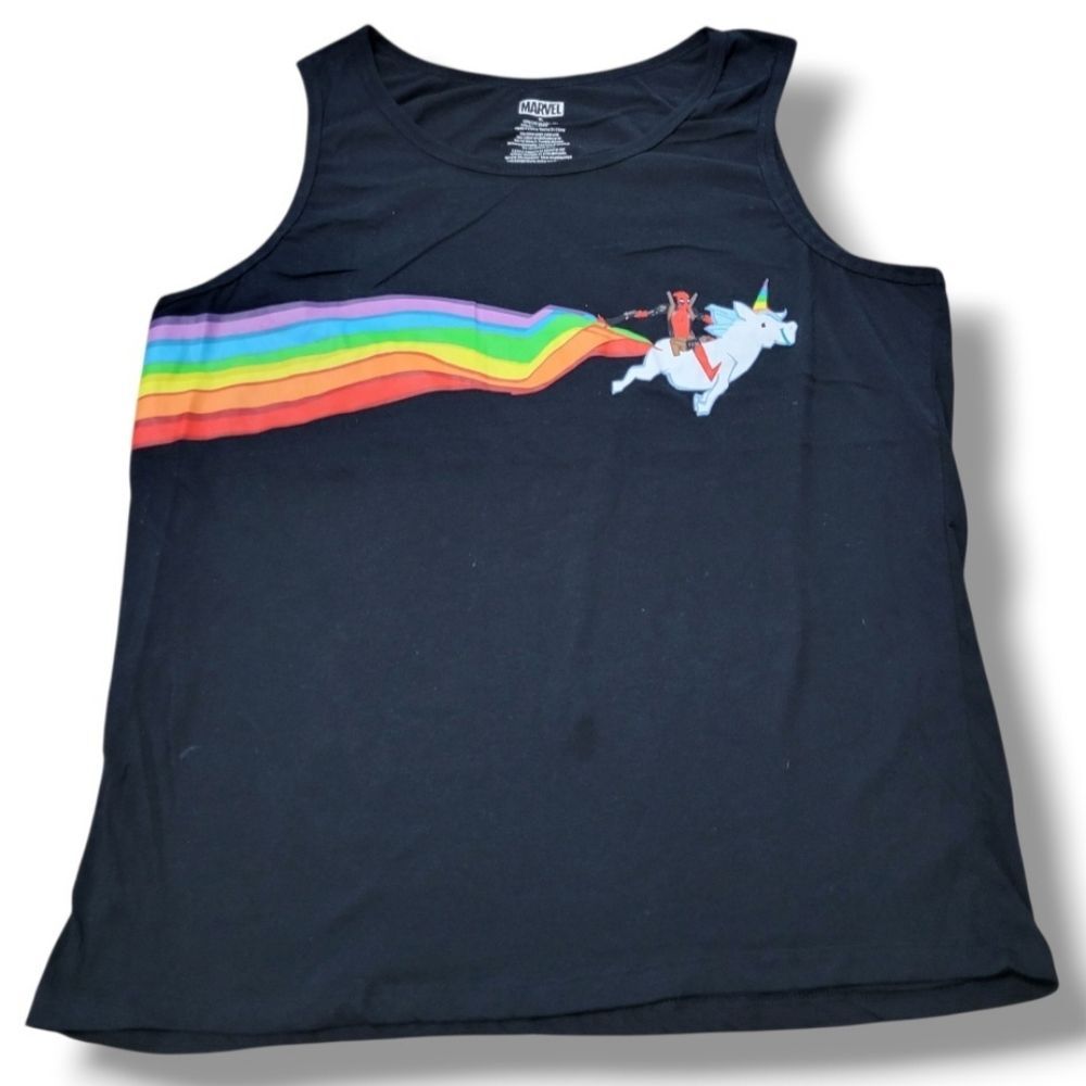 Marvel Shirt Size XL Marvel Comics Deadpool Tank Top Rainbow Unicorn Graphic Tee